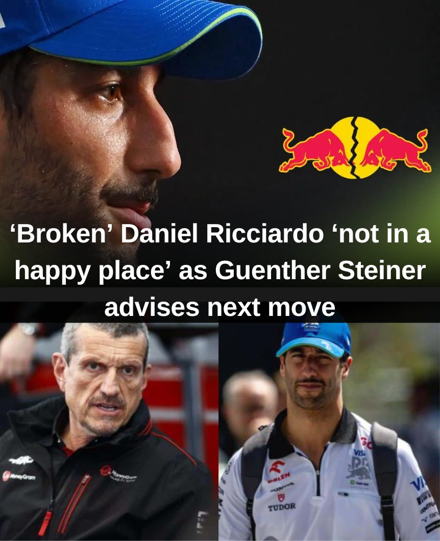 Cover Image for ‘Broken’ Daniel Ricciardo ‘not in a happy place’ as Guenther Steiner advises next move